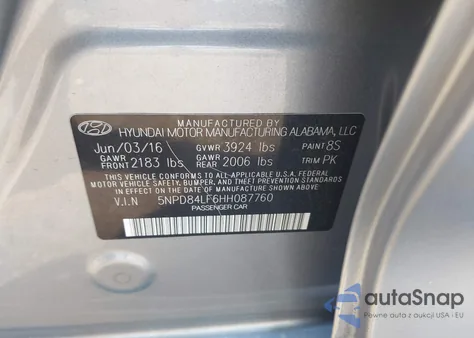 2017 Hyundai Elantra Se z USA, uszkodzony, nr VIN 5NPD84LF6HH087760